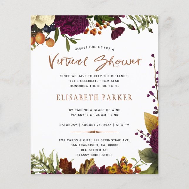 Budget floral virtual bridal shower invitation (Front)