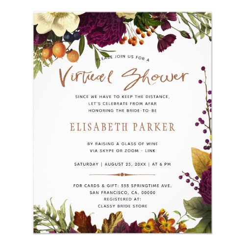Budget floral virtual bridal shower invitation flyer
