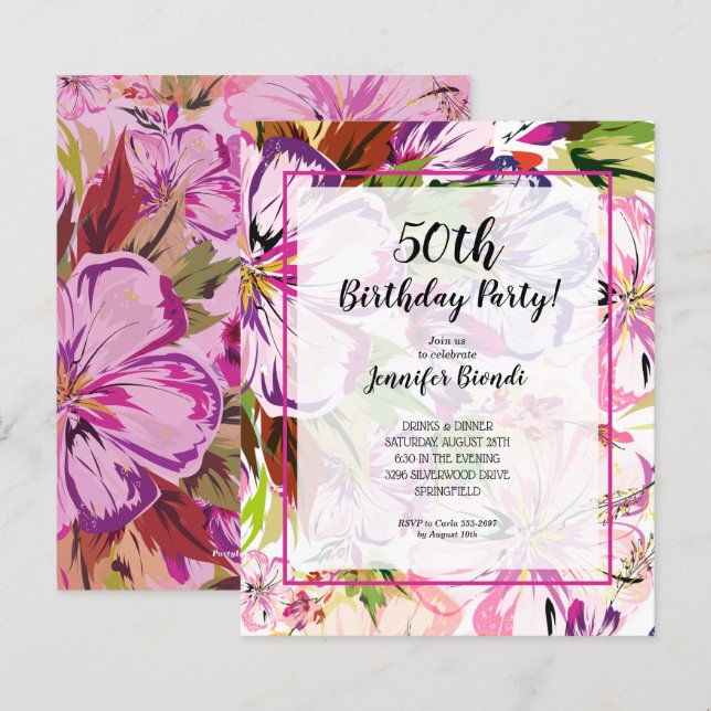 Budget Floral Watercolor Birthday Party Invitation (Front/Back)