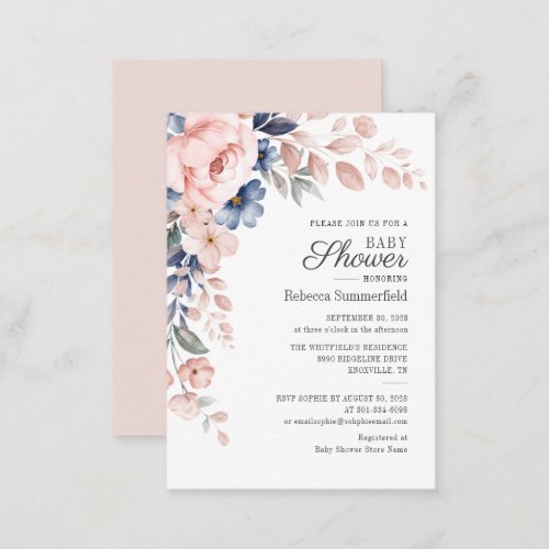 Budget Floral Watercolor Blue Pink Baby Shower Note Card
