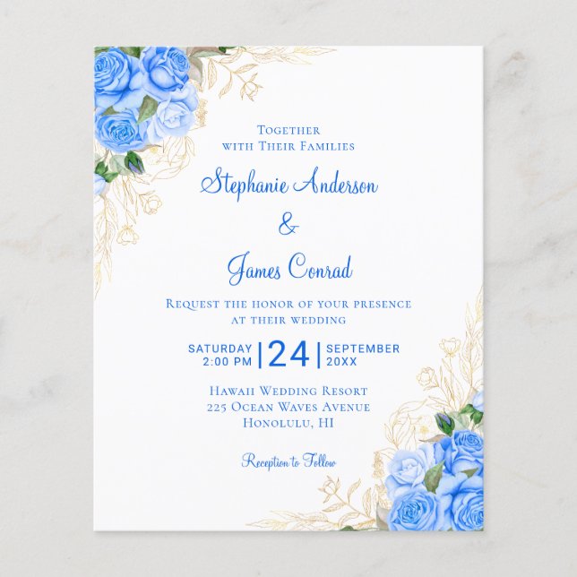 Budget Floral Watercolor Blue Wedding Invitation (Front)
