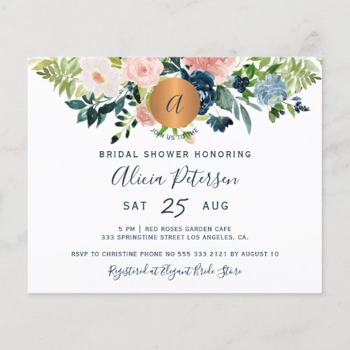 Budget floral watercolor bridal shower invitation