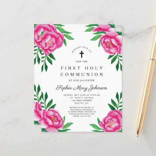 Budget Floral Watercolor Peonies First Communion 