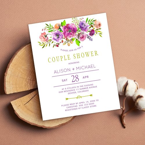 Budget floral wedding couple shower invitation