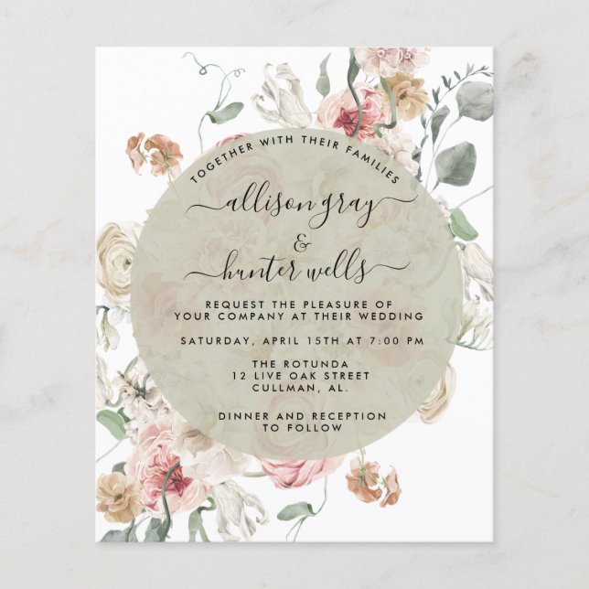 Budget Floral Wedding Invitation | Annabeth Flyer (Front)