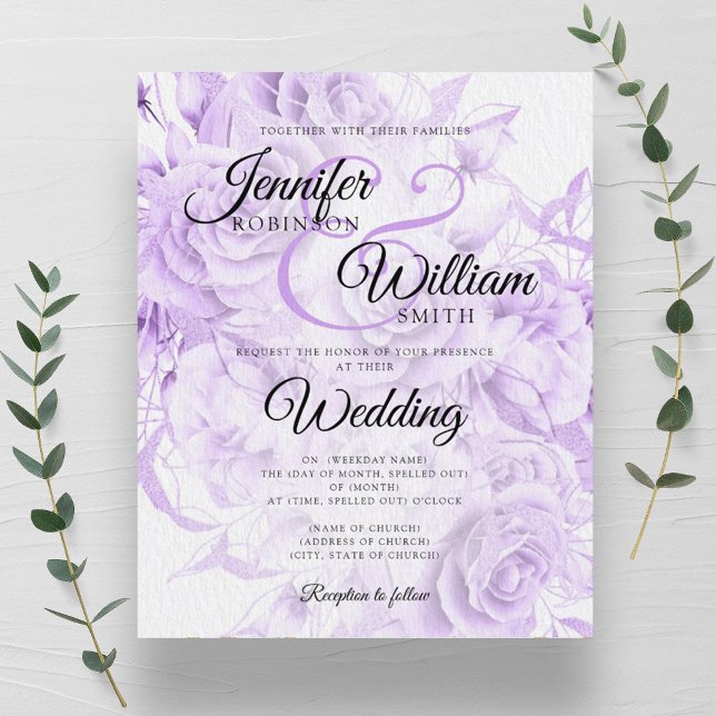 Budget Floral Wedding Invitation Black & Purple  (Budget Floral Wedding Invitation Black & Purple )