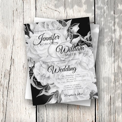 Budget Floral Wedding Invitation Black  White 