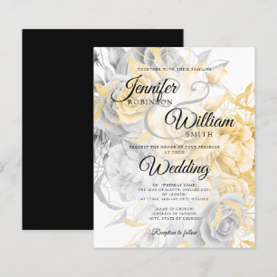 Budget Floral Wedding Invitation Gold & Silver