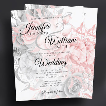 Budget Floral Wedding Invitation Rose Gold Silver by Rewards4life at Zazzle