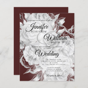 Budget Floral Wedding Invitation Silver & Burgundy
