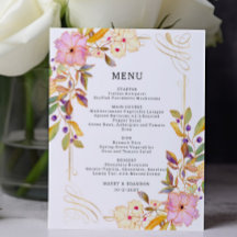 Budget Floral Wedding Menu Card