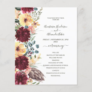 Budget Floral Wedding Program card. Flyer
