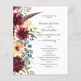 Budget Floral Wedding Program card. Flyer