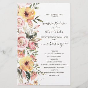 Budget Floral Wedding Program card. Flyer