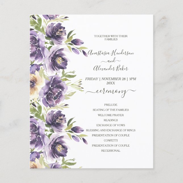 Budget Floral Wedding Program card. Flyer (Front)
