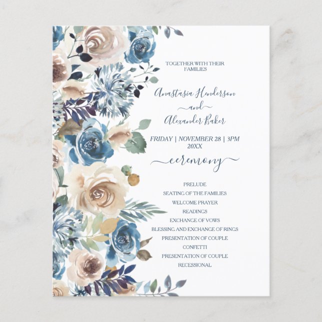 Budget Floral Wedding Program card. Flyer (Front)