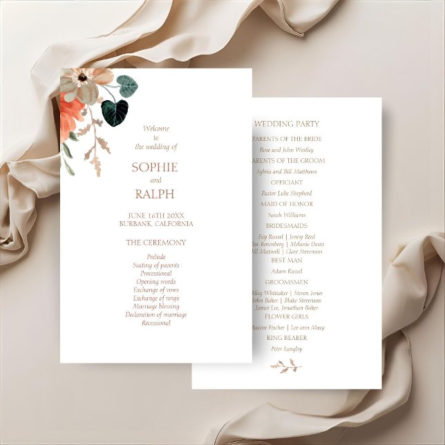 Budget Floral Wedding Program Paper Sheet (Creator Uploaded)