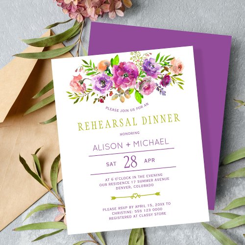 Budget floral wedding rehearsal dinner invitation