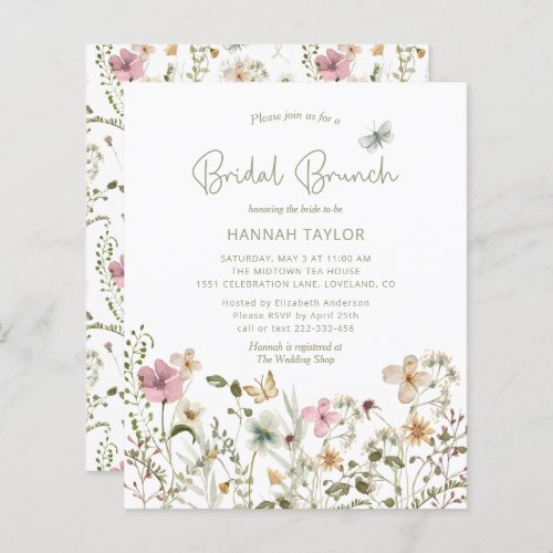 Budget Floral Wildflower Bridal Brunch Invitation