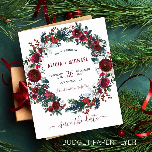 BUDGET floral winter Christmas wedding save date Flyer