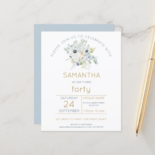 Budget Florals 40th Birthday Party Invitation