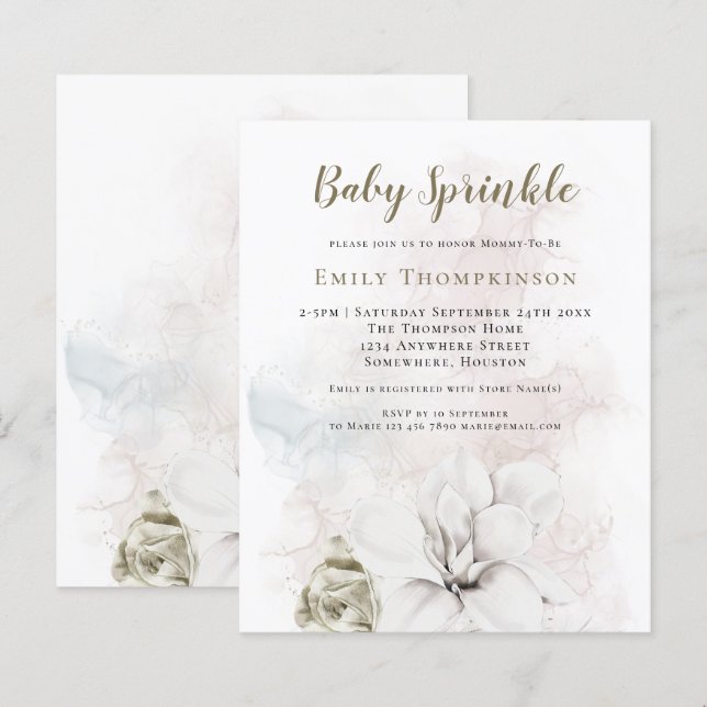 Budget Florals Gender Neutral Baby Sprinkle Shower (Front/Back)