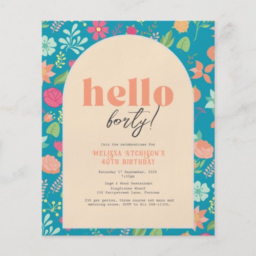 Budget florals on bright blue any age Invitation Flyer