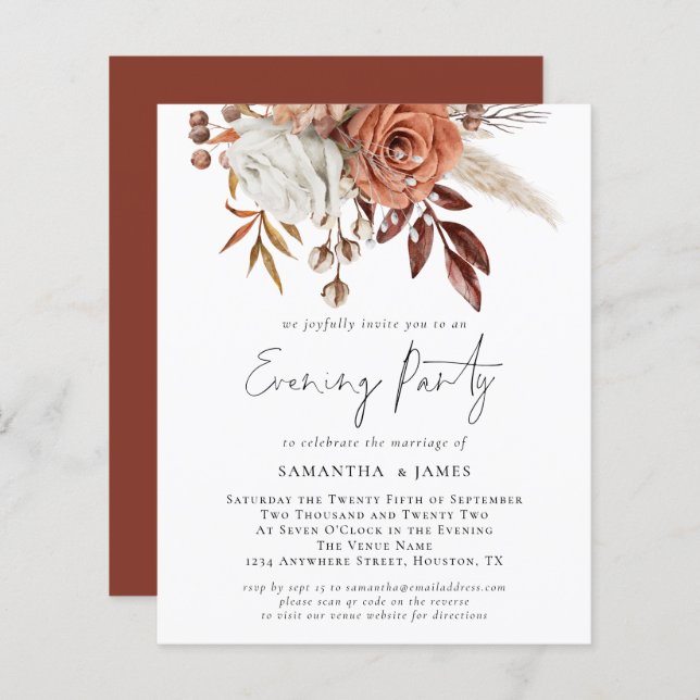 Budget Florals QR Code Wedding Evening Party (Front/Back)