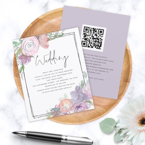 BUDGET Florals Scribbly Frame QR Wedding Invite