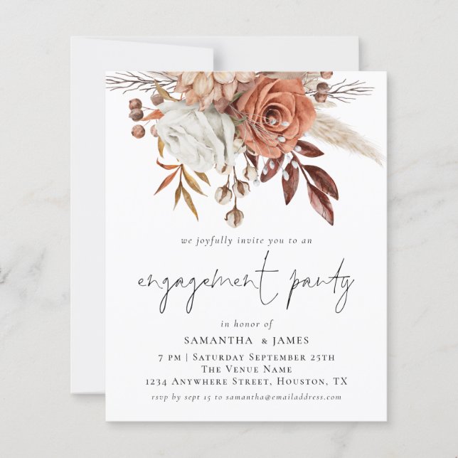 Budget Florals Terracotta Engagement Party Invite (Front)