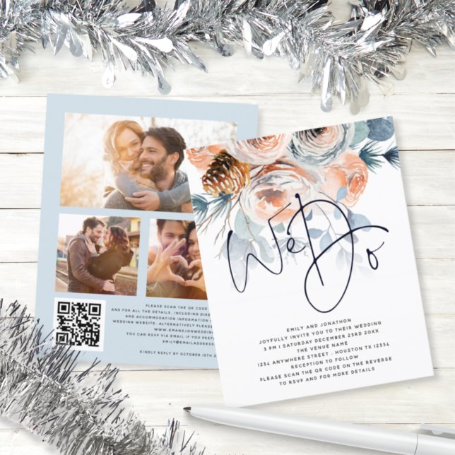 BUDGET Florals We Do 3 photo QR Wedding Invite (Creator Uploaded)