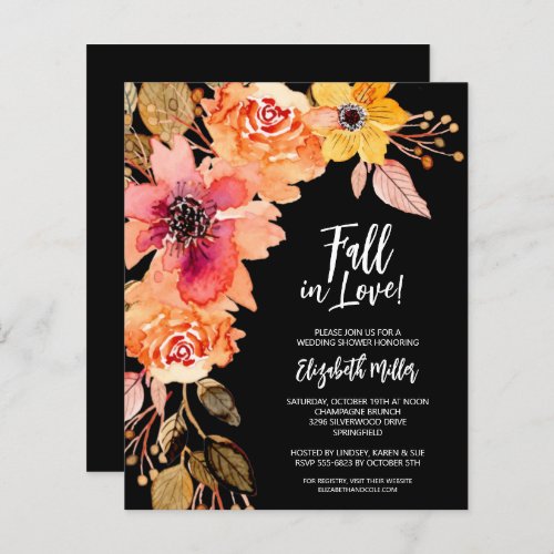 Budget Flowers on Black Bridal Shower Invitations