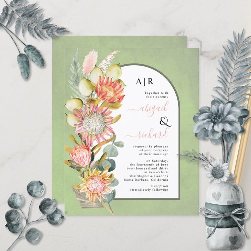 BUDGET Flowers QR code green wedding Invitation