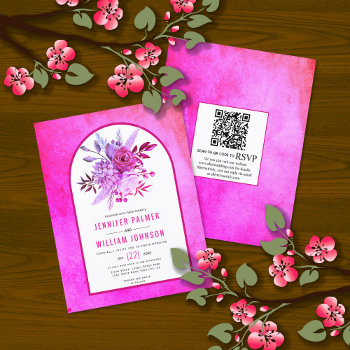 Budget Flowers Qr Code Magenta Wedding Invitation by weddings_ at Zazzle