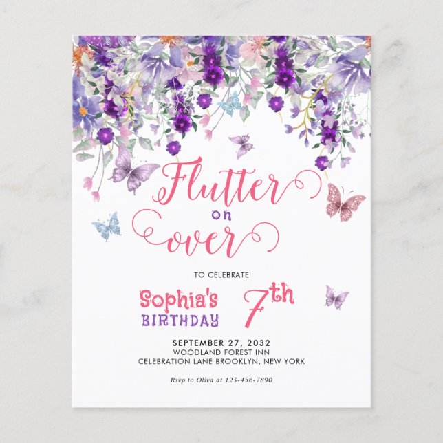 BUDGET Flutter on Over Floral Butterfly Birthday (Front)