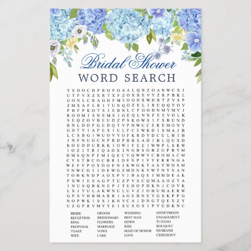 Budget FLYER PAPER Blue Hydrangea Word Search Game