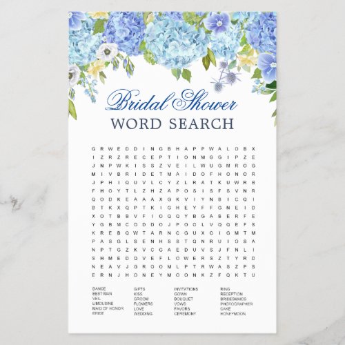 Budget FLYER PAPER Blue Hydrangea Word Search Game