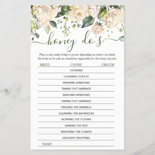 Budget FLYER PAPER Blush Flowers Greenery Game