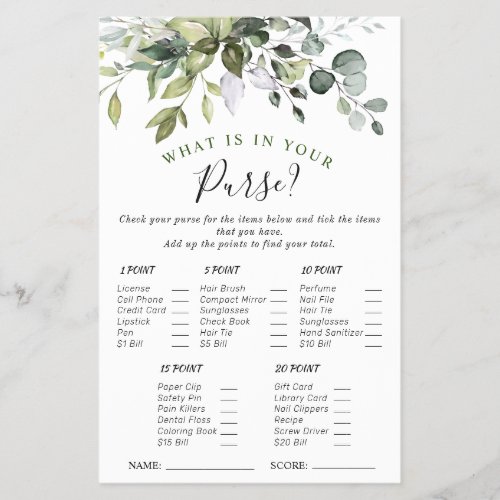 Budget FLYER PAPER Eucalyptus Bridal Shower Game