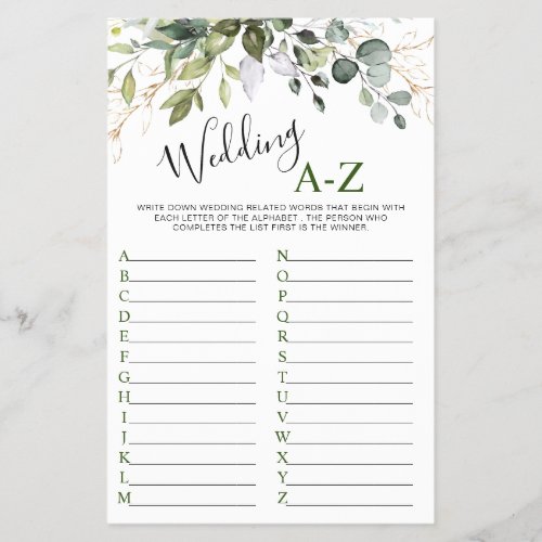 Budget FLYER PAPER Eucalyptus Bridal Shower Game