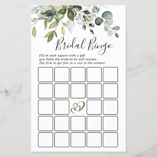 Budget FLYER PAPER Eucalyptus Bridal Shower Game