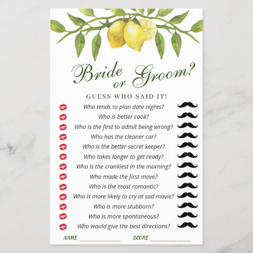 Budget FLYER PAPER Lemons Blossom Chic Bridal Game