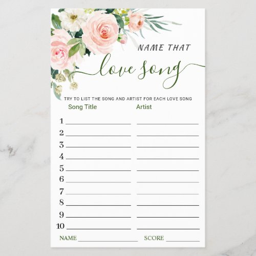 Budget FLYER PAPER Name that Love Song Bridal Game