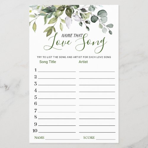 Budget FLYER PAPER Name that Love Song Bridal Game