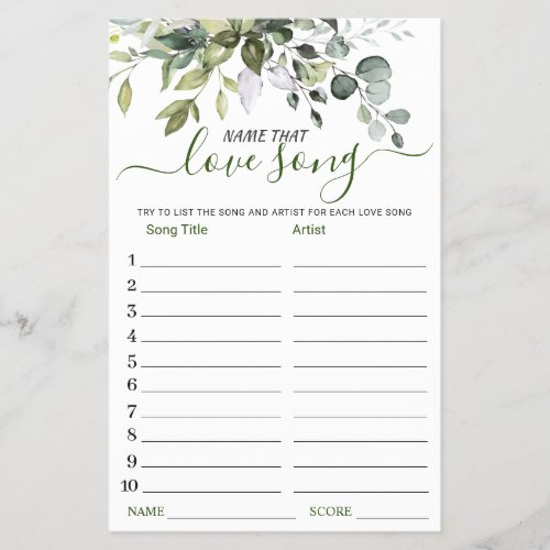 Budget FLYER PAPER Name that Love Song Bridal Game