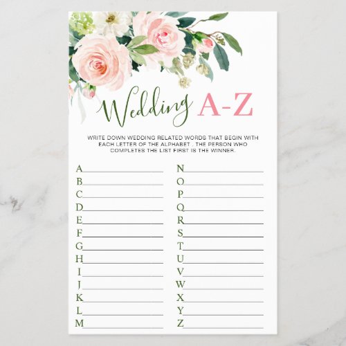 Budget FLYER PAPER Pink Blush Flowers Bridal Game