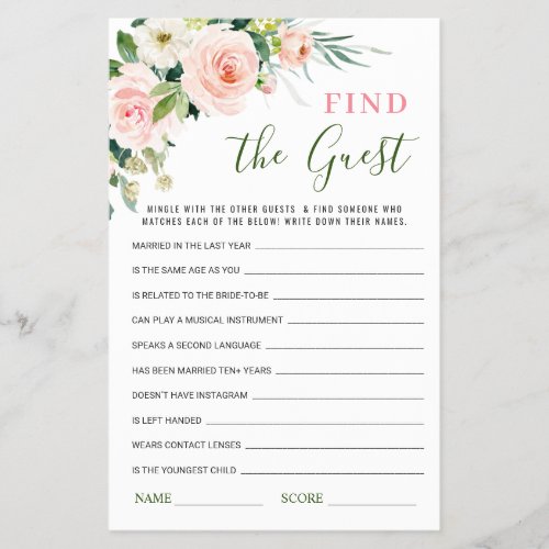 Budget FLYER PAPER Pink Find the Guest Bridal Game