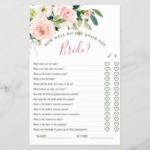 Budget FLYER PAPER Pink Flowers Greenery Game