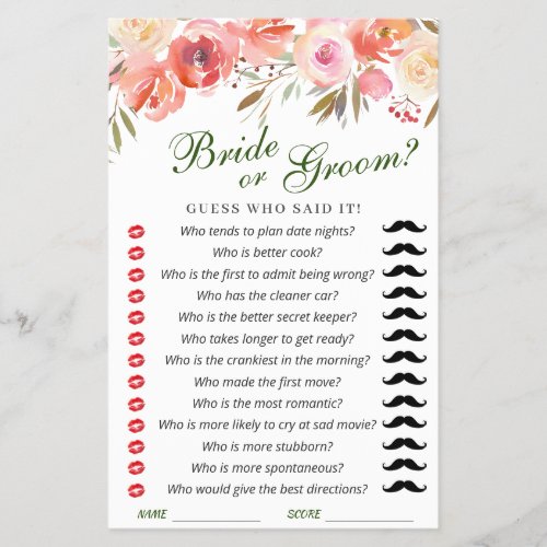 Budget FLYER PAPER Sweet Blush Bridal Game