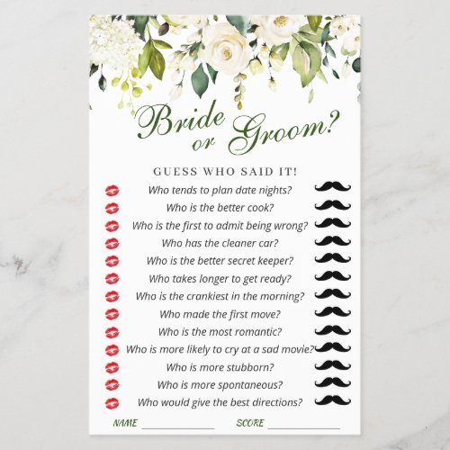 Budget FLYER PAPER White Roses Bridal Game